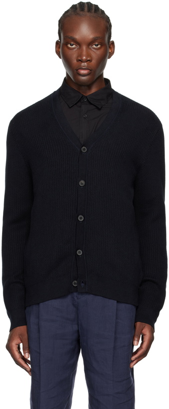 Photo: Sunspel Navy Textured Knit Cardigan