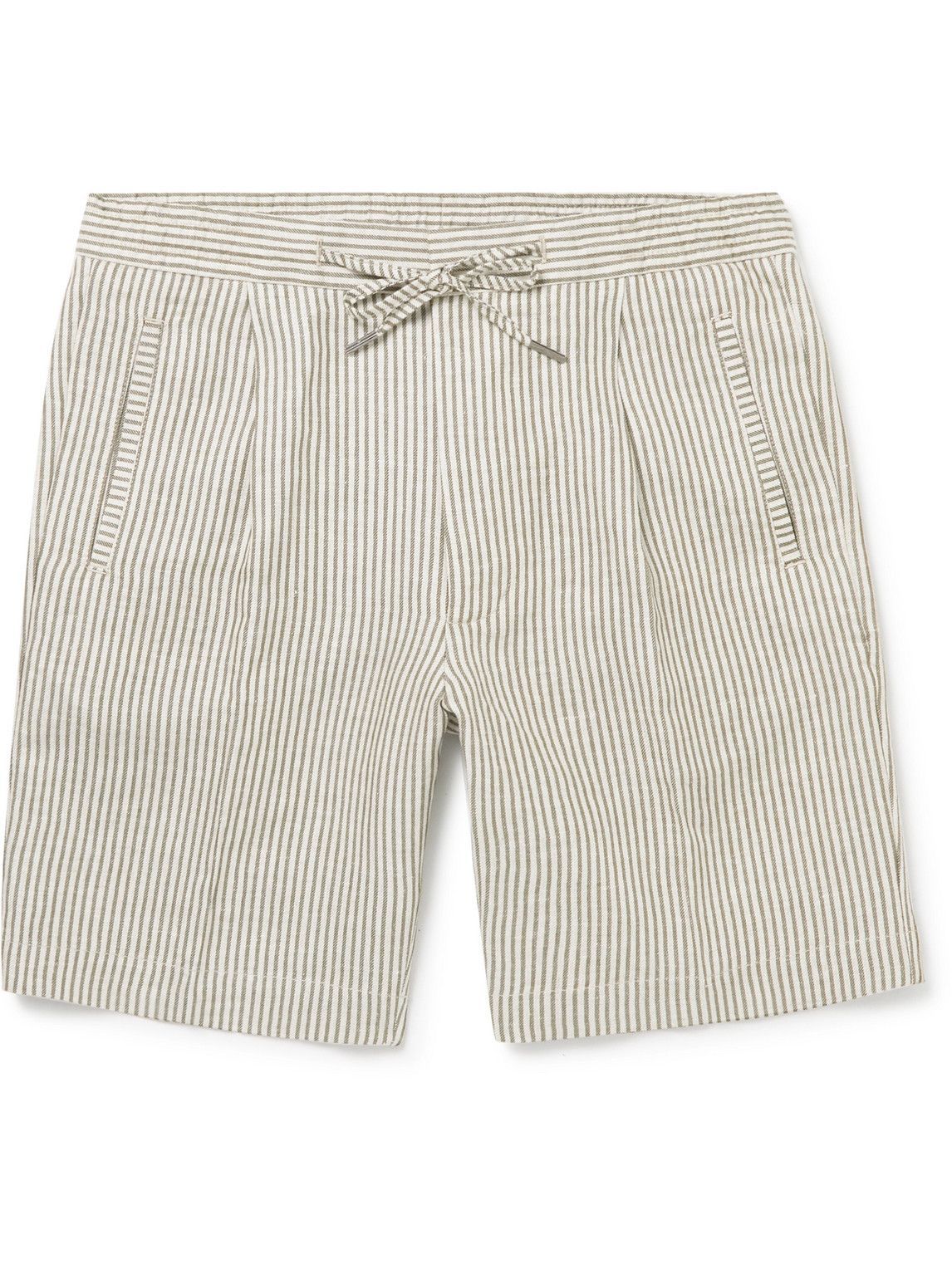 LARDINI｜SHORTS (EQLTR05EQ62023 910BC) Lardini - Straight-Leg Striped Linen-Blend Drawstring Shorts