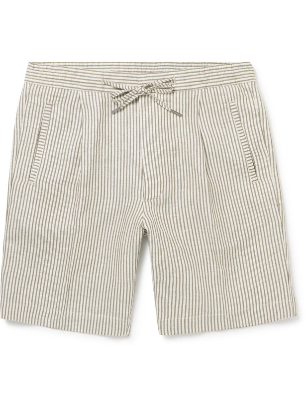 Photo: Lardini - Straight-Leg Striped Linen-Blend Drawstring Shorts - Neutrals