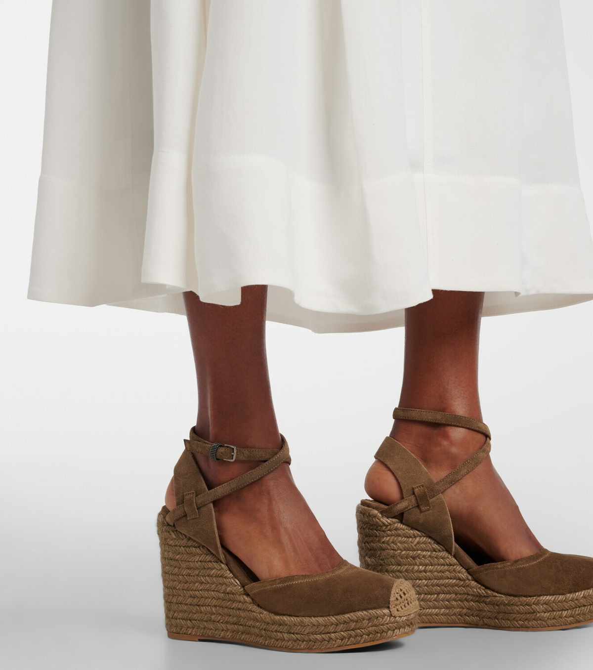 Brunello Cucinelli Monili 80 suede espadrille wedges