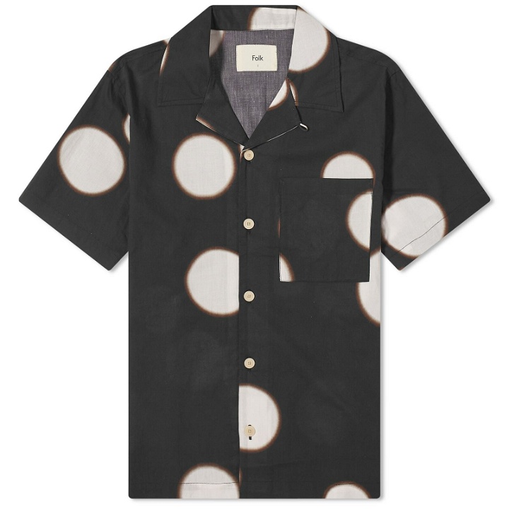 Photo: Folk Men's Short Sleeve Soft Collar Shirt in Black Ecru Dots