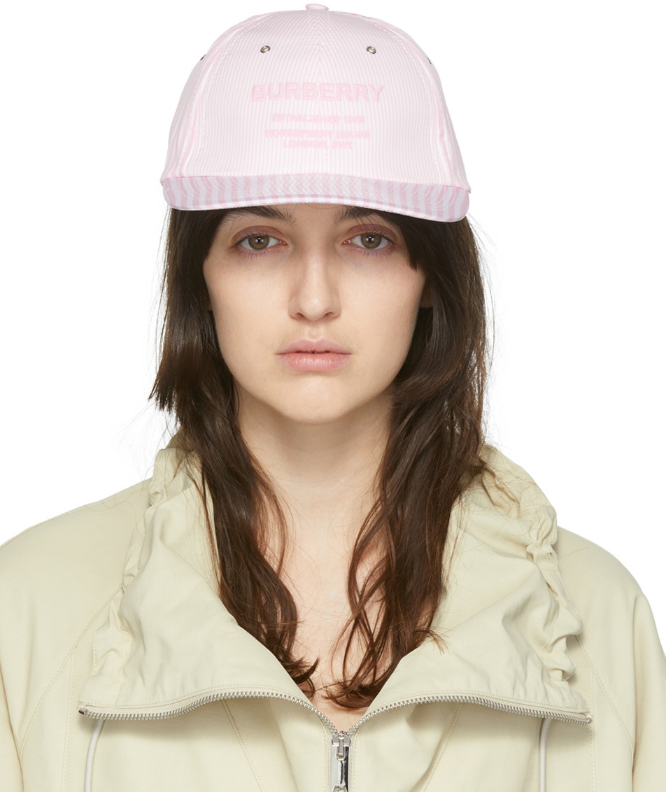 Burberry Pink & White Striped Horseferry Cap Burberry