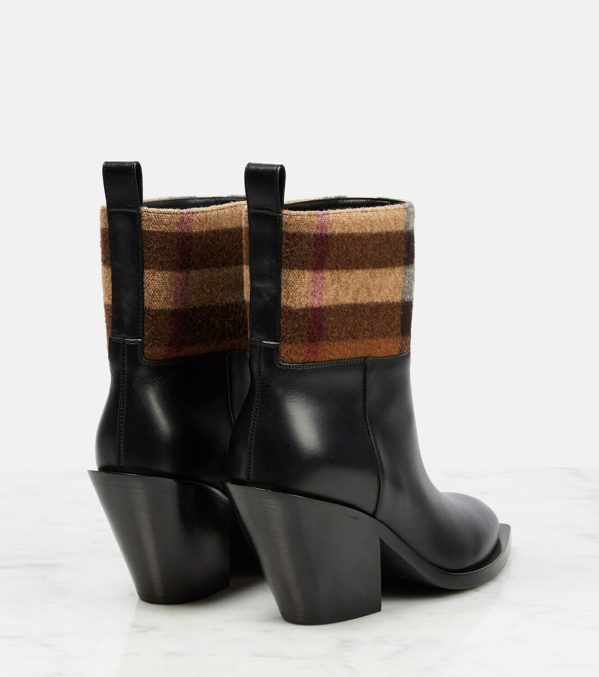 vintage check and leather ankle boots