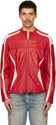 Diesel Red & Off-White L-Adam Leather Jacket