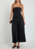 Tove Amina Gathered Cotton Midi Dress Black