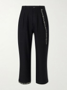 Kartik Research - Straight-Leg Pleated Embroidered Wool Trousers - Black