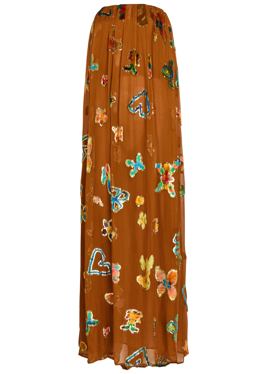 Alemais Devoré Silk-blend Maxi Dress Bronze