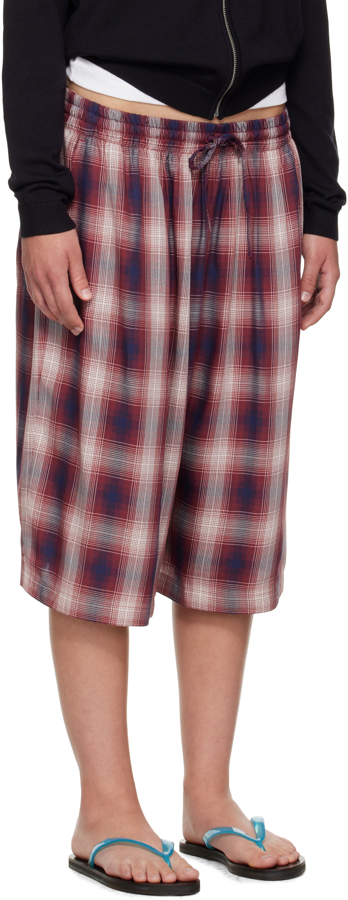 Acne Studios Red & Navy Check Shorts