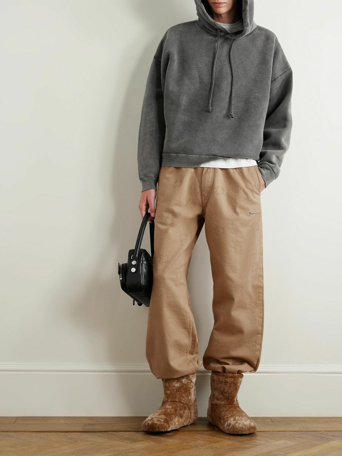 Givenchy - Tapered Appliquéd Logo-Jacquard Cotton-Blend Twill Trousers - Neutrals