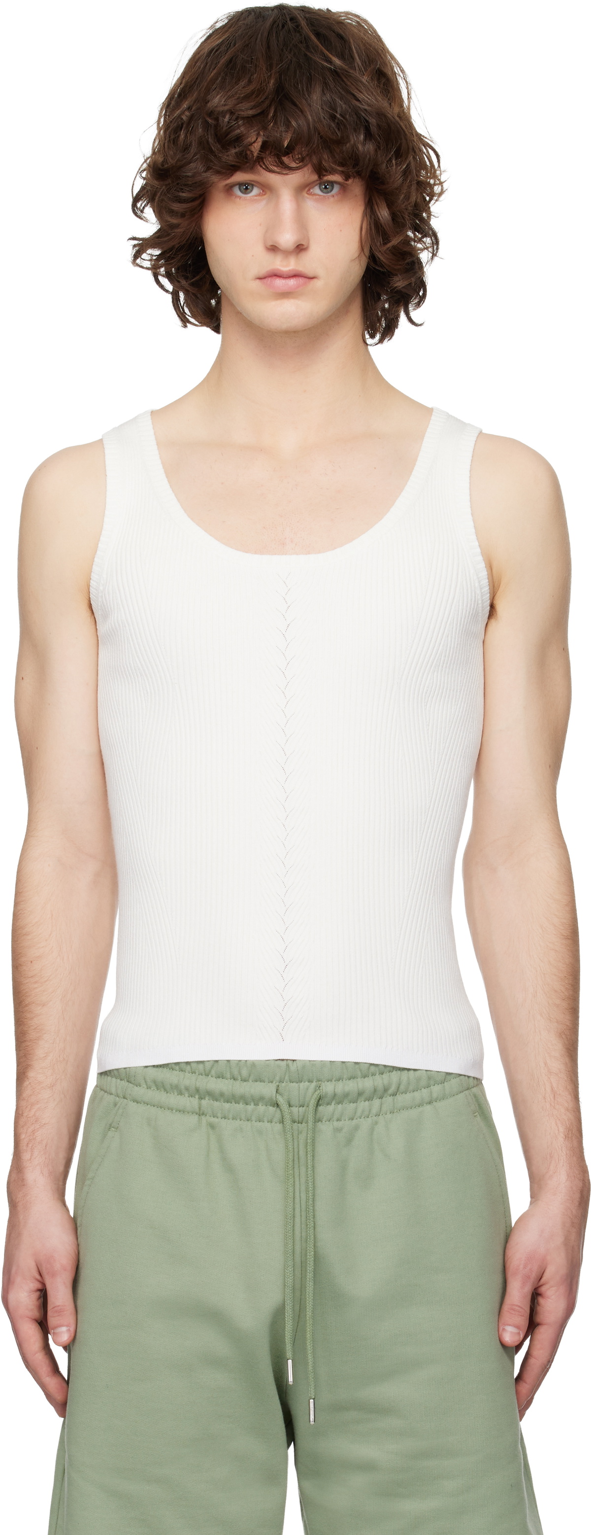 Dries Van Noten White Rib Knit Tank Top