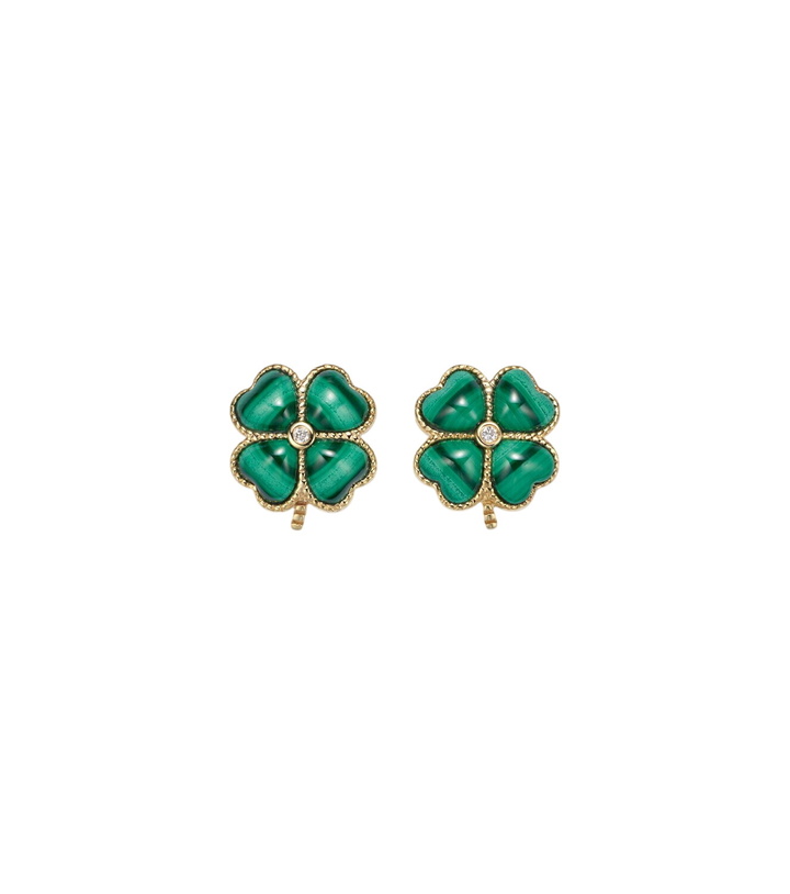 Photo: Yvonne Léon Puces Dôme Trèfle 9kt gold earrings with malachite and diamonds