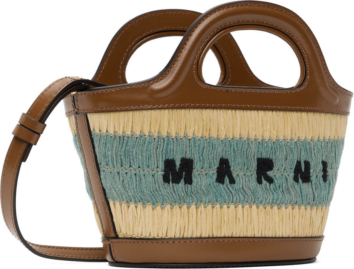 Marni Tan & Blue Raffia-Effect Tropicalia Micro Tote Marni