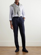 Thom Sweeney - Slim-Fit Straight-Leg Pleated Cotton-Blend Trousers - Blue