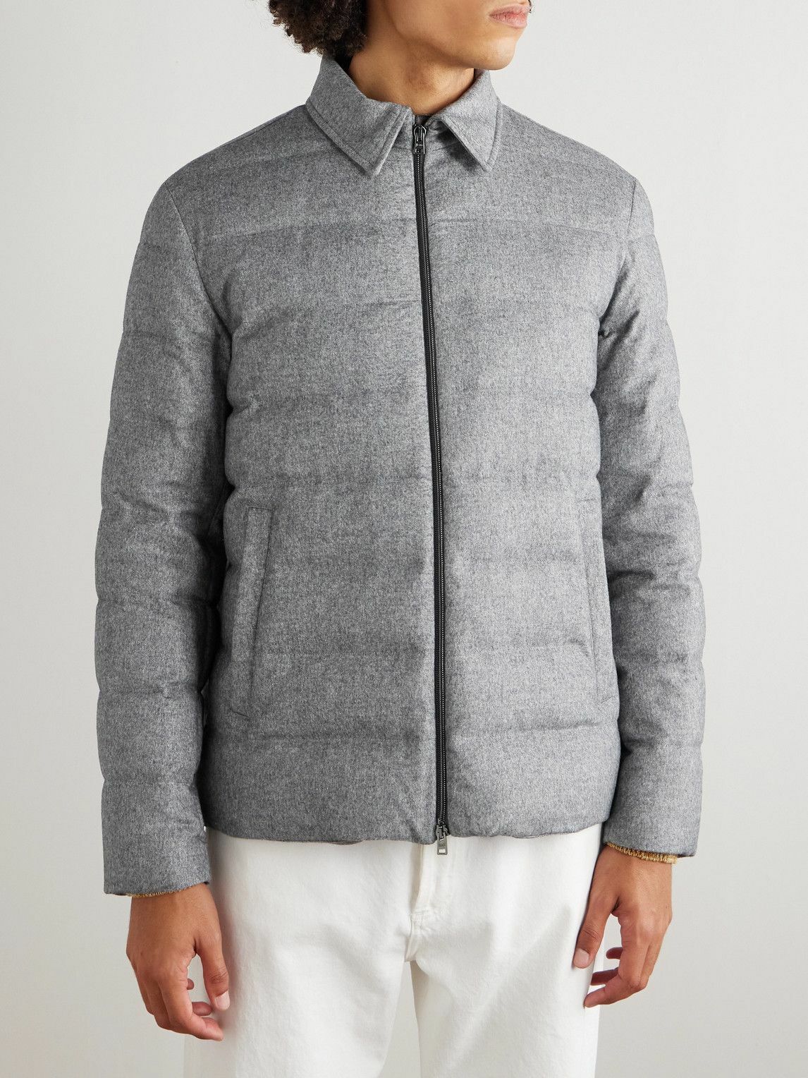 Herno - Leather-Trimmed Quilted Silk and Cashmere-Blend Down