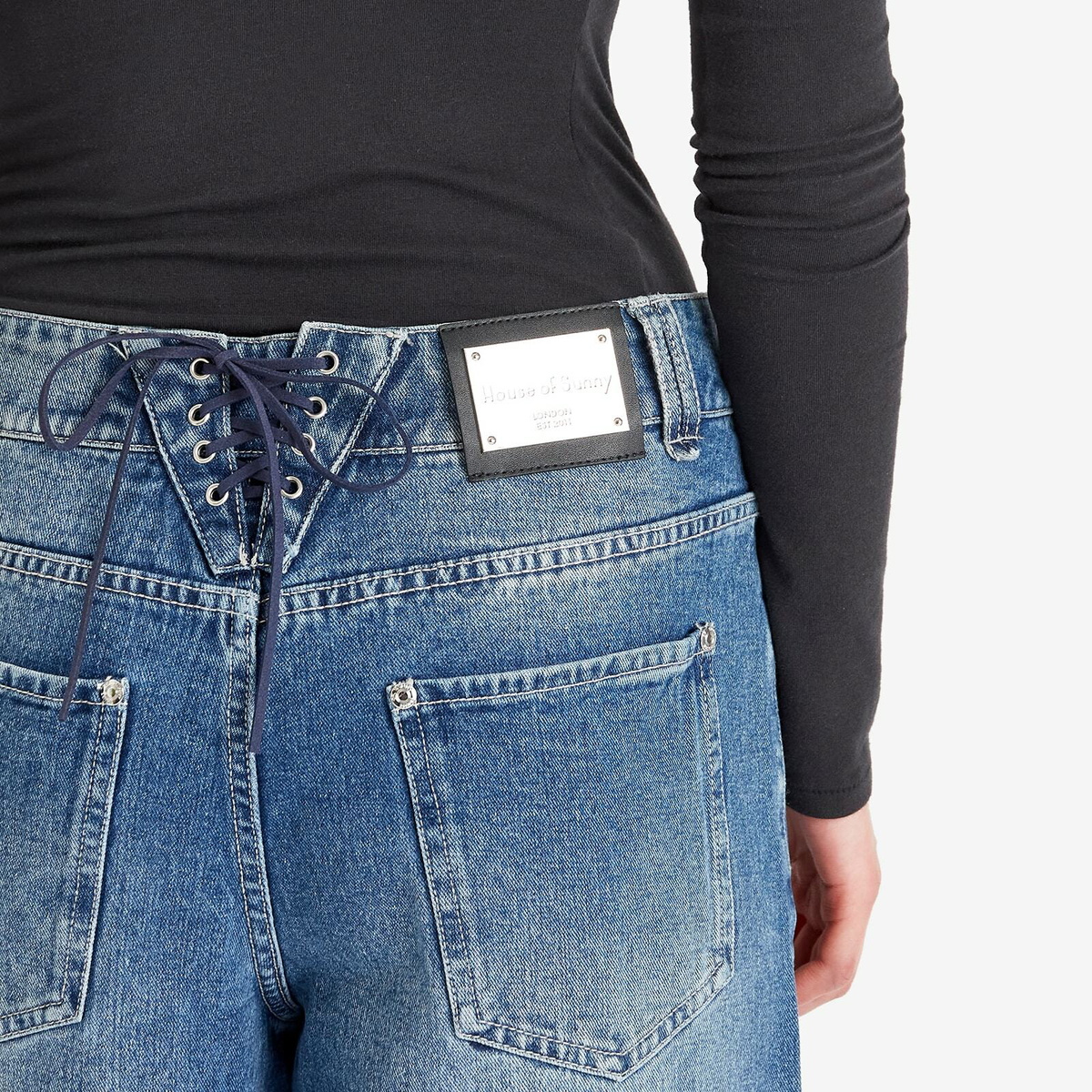 House Of Sunny Women's Low Rise Wide Leg Jeans in Blue Wash