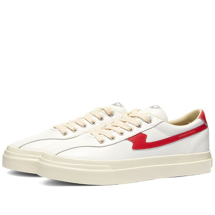 Photo: Stepney Workers Club Men's Dellow S-Strike Leather Sneakers in White/Red