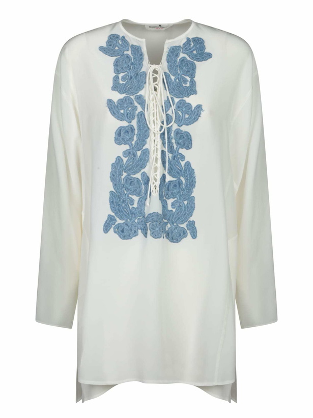 Photo: Ermanno Scervino White Blouse With Light Blue Embroidery