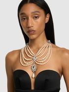 ALESSANDRA RICH Faux Pearl with Crystal Collar Necklace