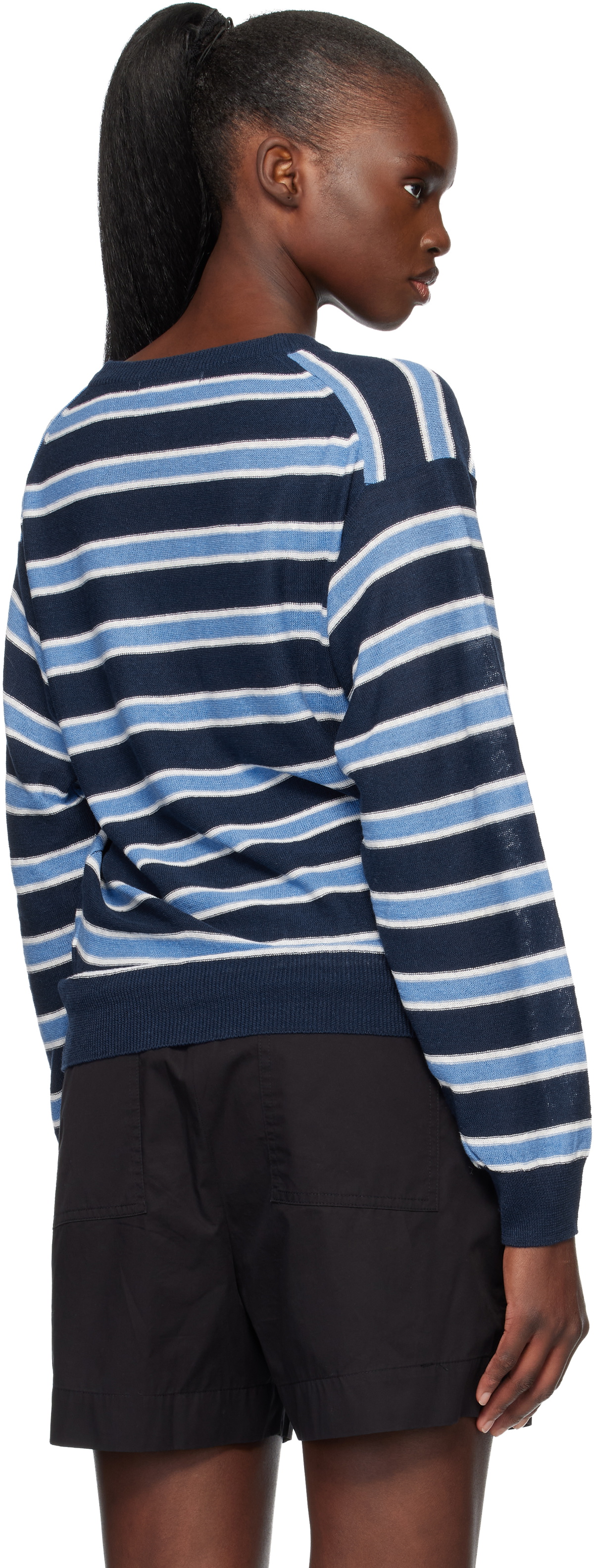 Nothing Written Blue Stripe Round Pullover Sweater