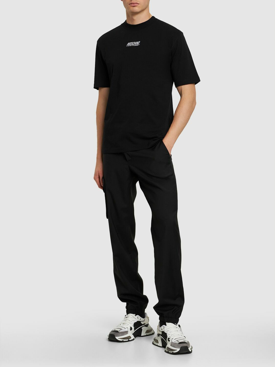 MOSCHINO - Logo Embroidery Cotton Jersey T-shirt Moschino