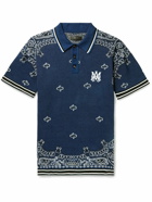 AMIRI - Logo-Embroidered Crocheted Cotton and Cashmere-Blend Polo Shirt - Blue