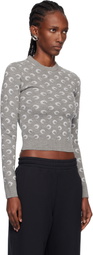 Marine Serre Gray Moon Jacquard Knit Fitted Crewneck Sweater