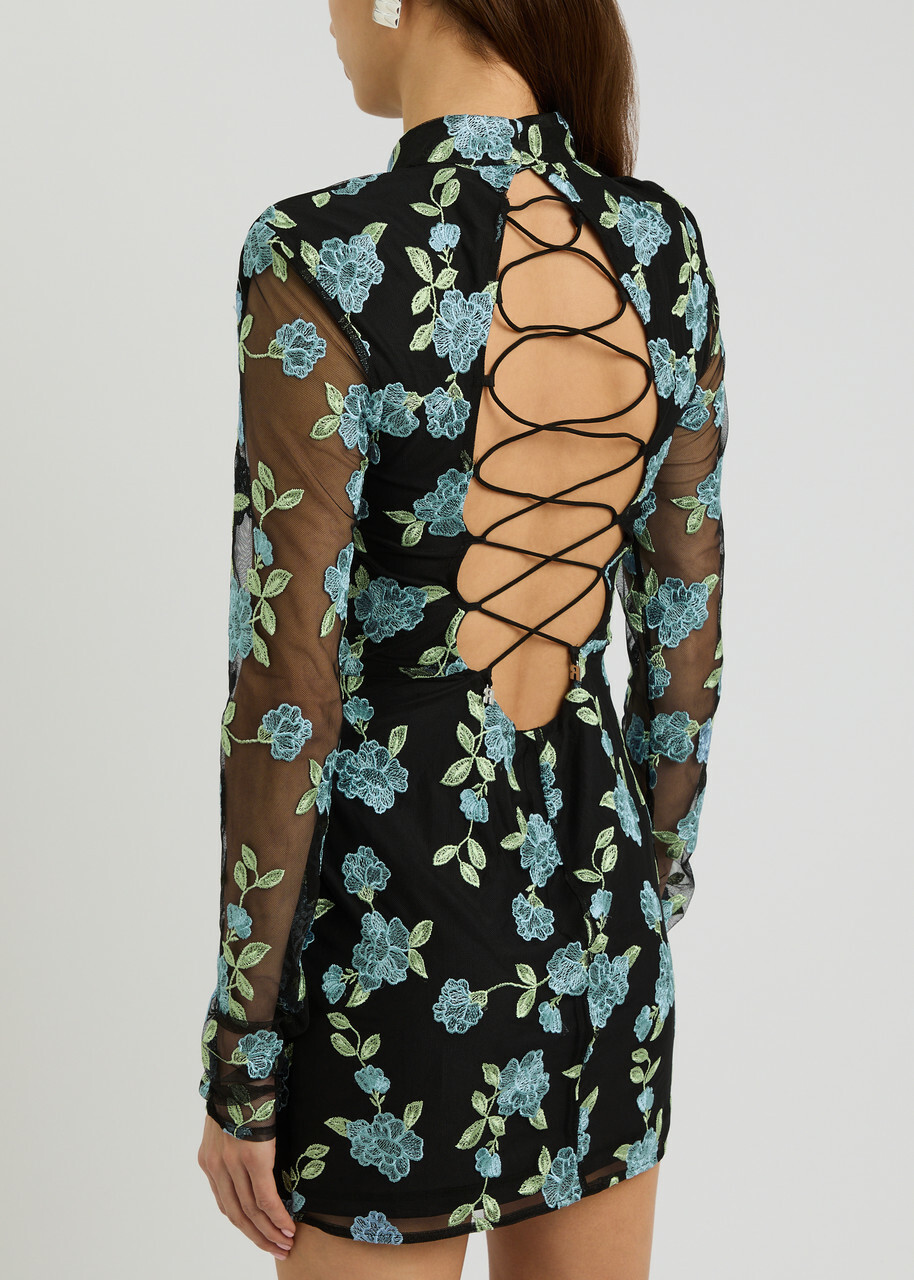 Rotate Sunday Floral-embroidered Tulle Mini Dress Black ROTATE Birger  Christensen