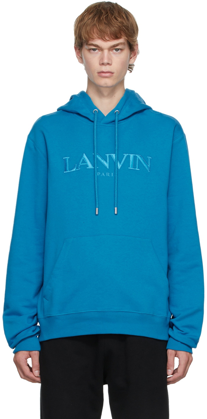 Lanvin Blue Embroidered Logo Hoodie Lanvin