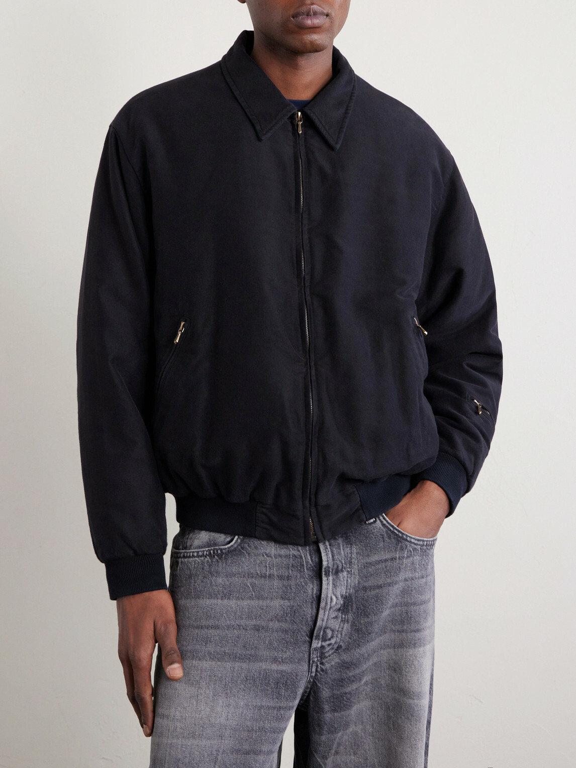 A.PRESSE - Cotton and Silk-Blend Moleskin Bomber Jacket - Black A