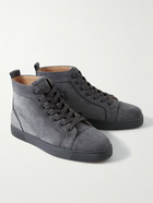 Christian Louboutin - Louis Orlato Grosgrain-Trimmed Suede High-Top Sneakers - Gray