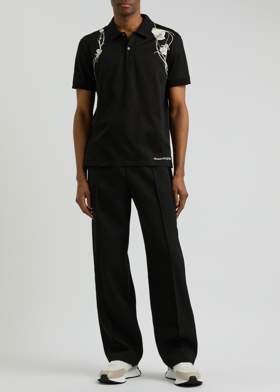 Tシャツ・カットソー alexander mcqueen Embroidered cotton oversize polo shirt Alexander McQueen embroidered-logo Polo Shirt | Black | FARFETCH