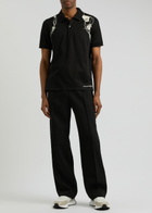 Alexander Mcqueen Flower Harness Embroidered Cotton Polo-shirt Black