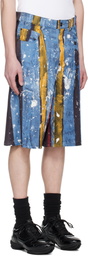 Charles Jeffrey LOVERBOY Navy & Blue Silky 'Denim' Shorts
