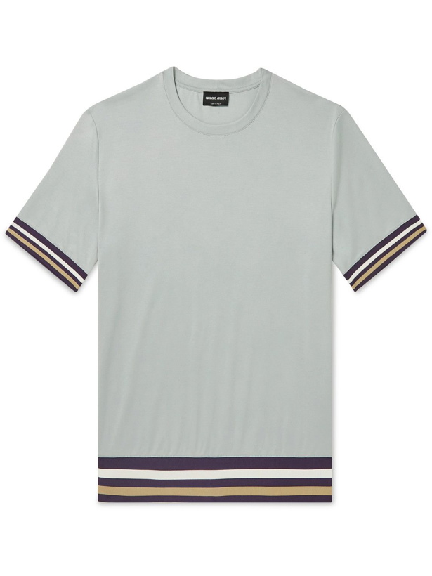 Photo: Giorgio Armani - Striped Cotton-Jersey T-Shirt - Gray