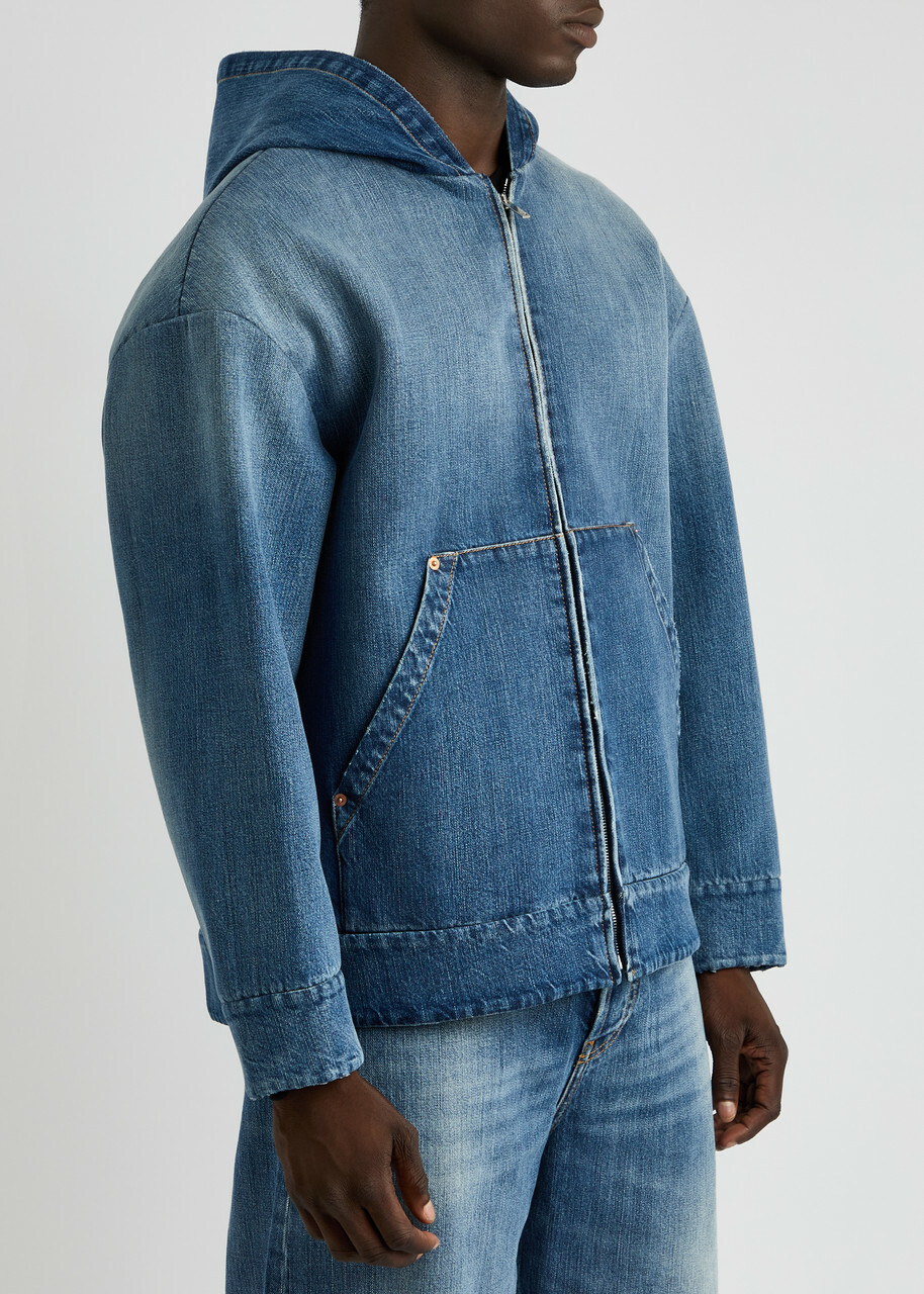 Valentino Hooded Denim Jacket Mid Blu