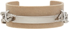 MM6 Maison Margiela Beige & Silver Flocked ID Tag Cuff Bracelet