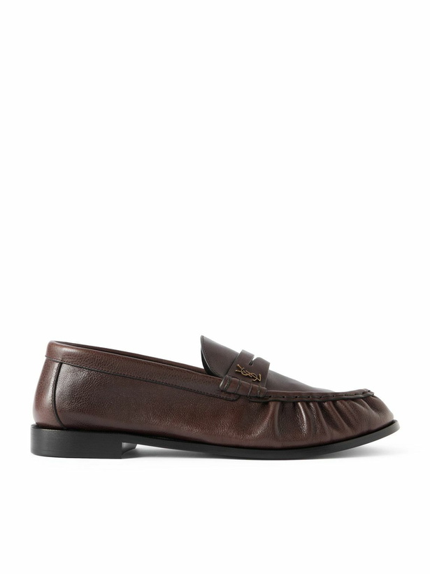 Photo: SAINT LAURENT - Le Loafer Monogram Logo-Appliquéd Full-Grain Leather Penny Loafers - Brown