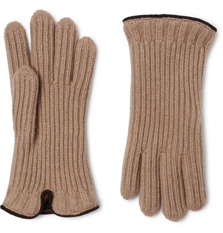 Photo: Loro Piana - Leather-Trimmed Ribbed Cashmere Gloves - Neutrals