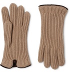 Loro Piana - Leather-Trimmed Ribbed Cashmere Gloves - Neutrals