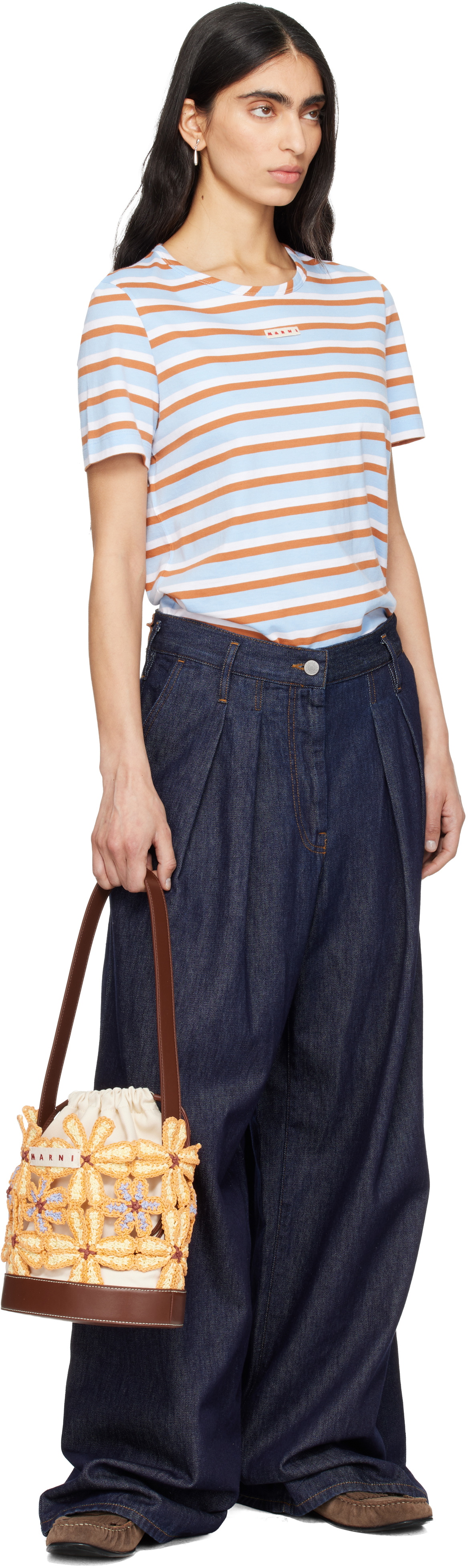Marni Off-White & Orange Flower Bucket Bag