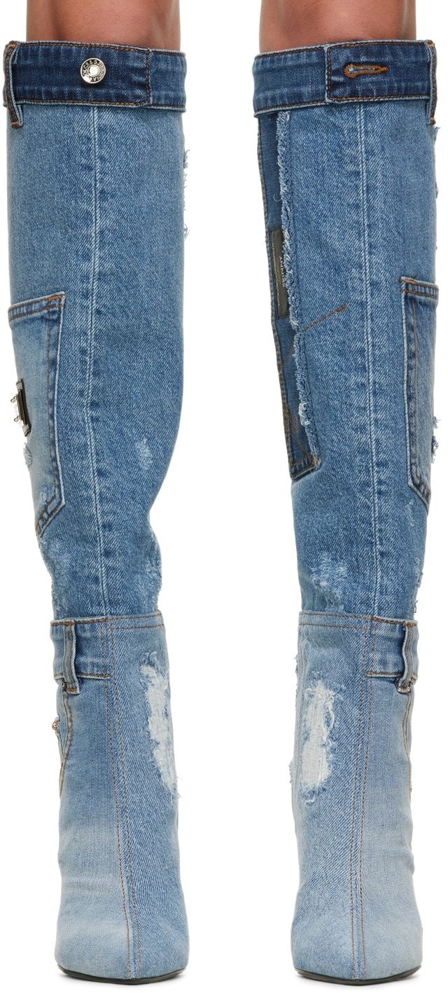 Dolce & Gabbana Blue Patchwork Denim Tall Boots Dolce & Gabbana