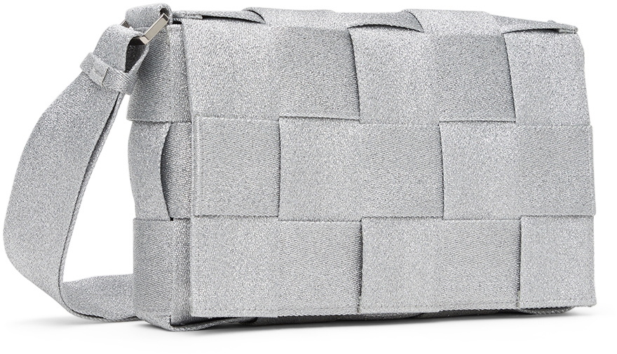 Bottega Veneta: Silver Glitter Webbing Bag