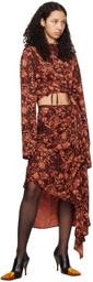 Jade Cropper Burgundy & Orange Asymmetric Midi Skirt