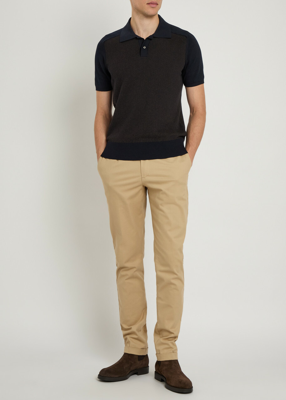 Tods Panelled Ribbed Silk and Cotton-blend Polo Shirt Navy