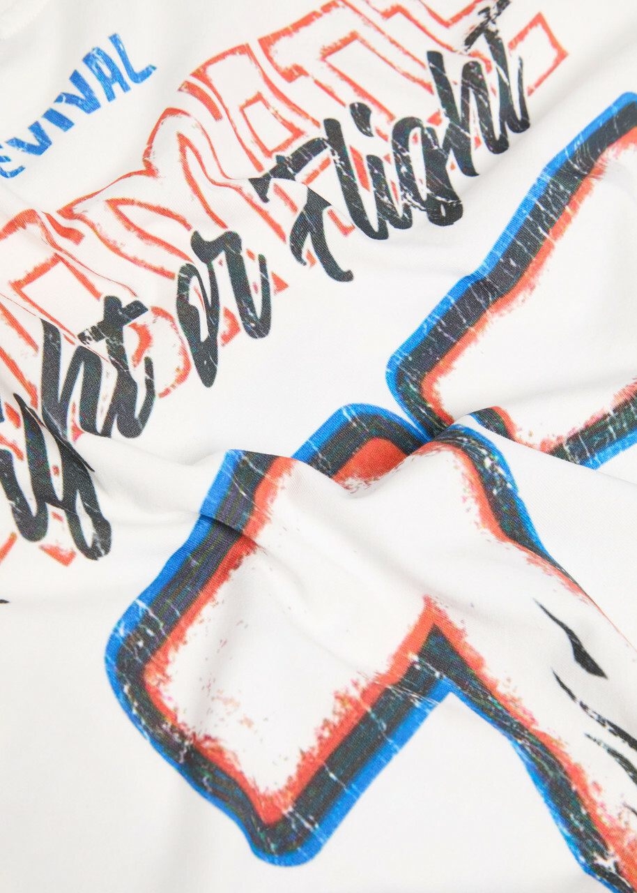 God Made War Printed Cotton T-shirt Off White