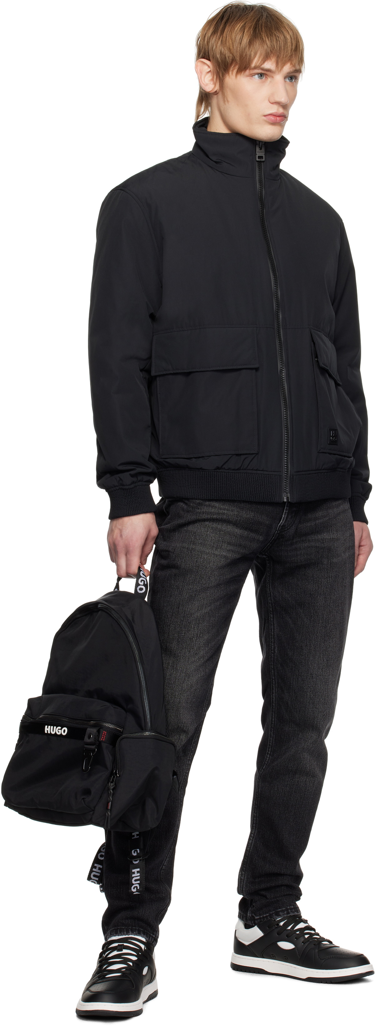 Hugo Black Water-Repellent Bomber Jacket