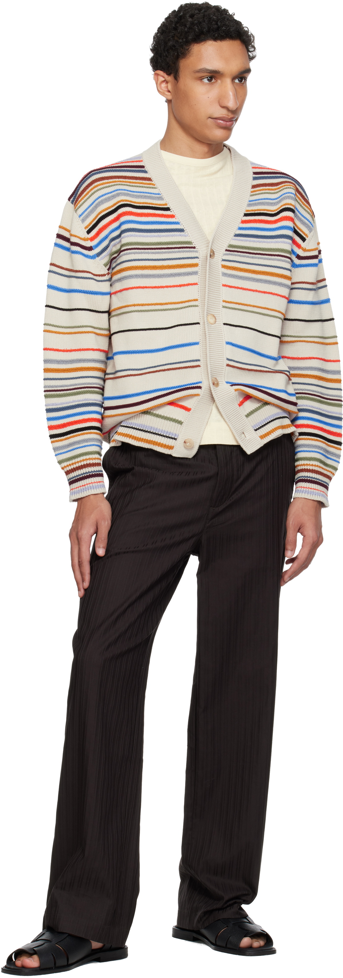 Paul Smith Beige 'Signature Stripe' Cotton-Blend Cardigan