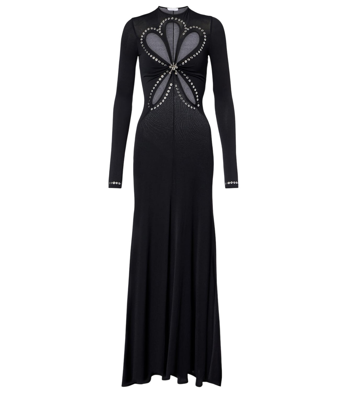 Rabanne Panelled Lace and Satin Maxi Dress Black Paco Rabanne
