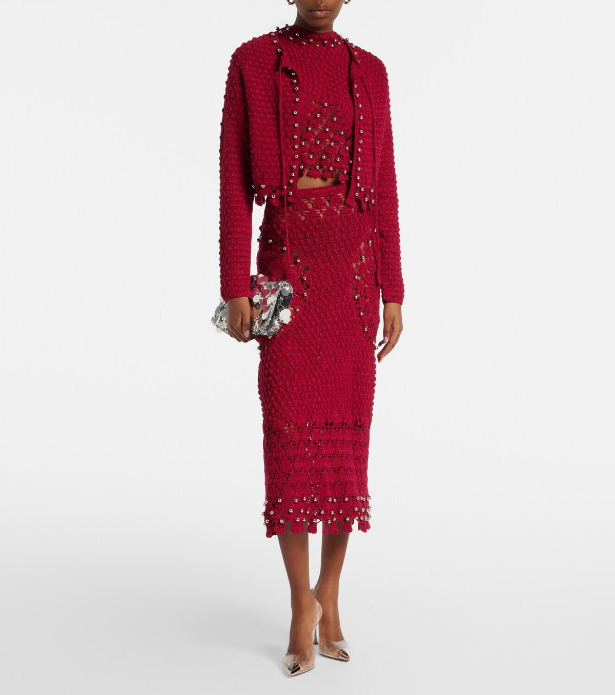 Rabanne Studded crochet cotton cardigan