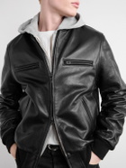 Golden Bear - The Ridgewood Knit Trimmed Leather Bomber Jacket - Black